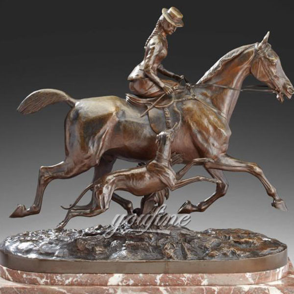 Classic Hot Casting bronze woman riding horse statues with dog figurines for sale