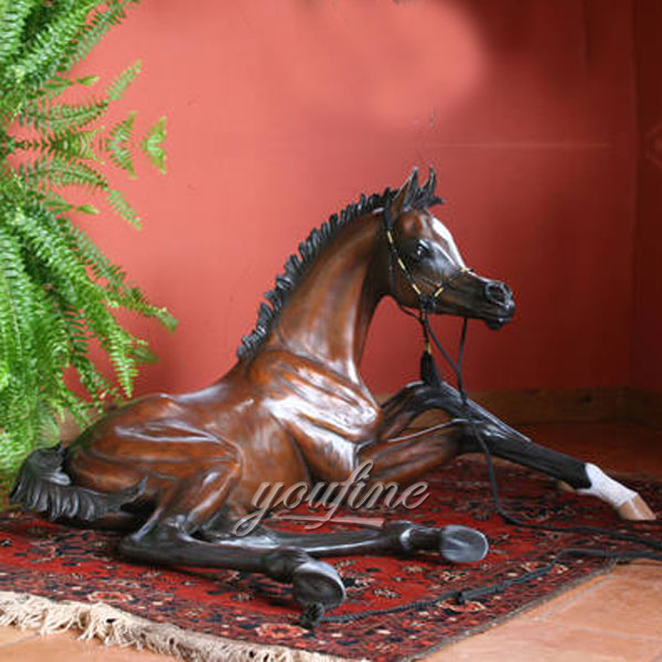 Home decoration antique copper metal bronze lying horse sculptures for sale