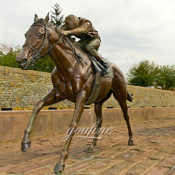 Large bronze horse and jockey sculpture for sale