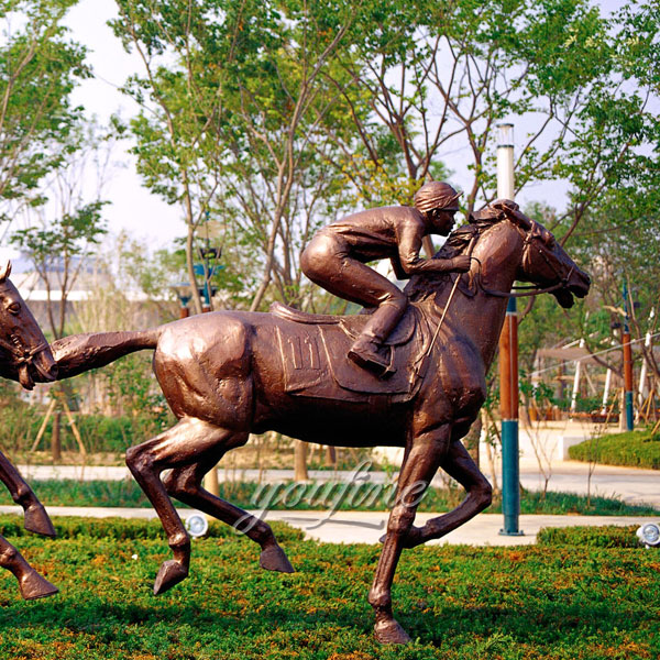 Life size bronze horse and jockey sculpture for garden decor on sale