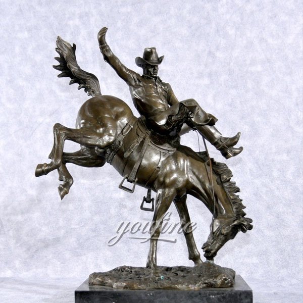 Metal decor statue of bronze prancing horse with jockey figurines for sale
