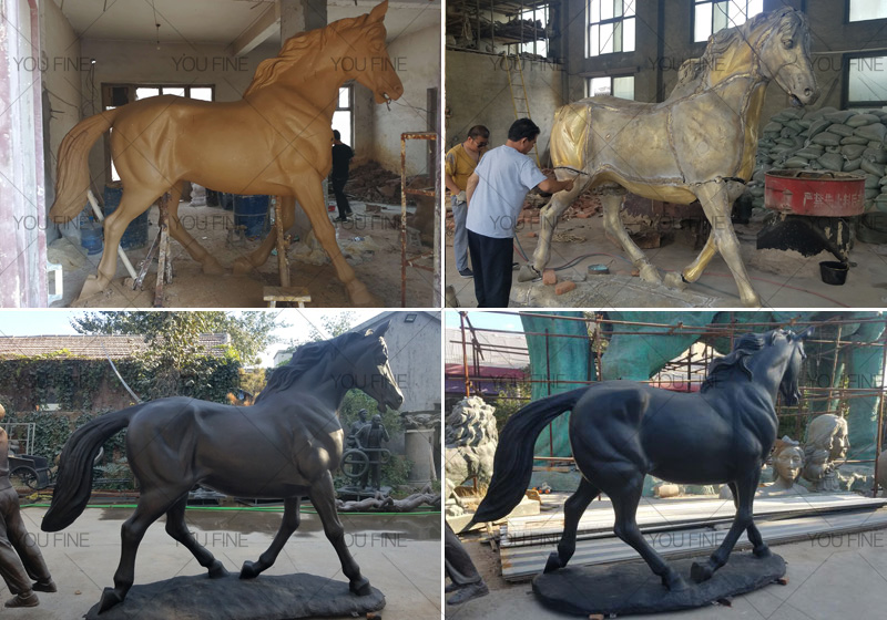 Factory life size bronze black standing horse sculptures for sale