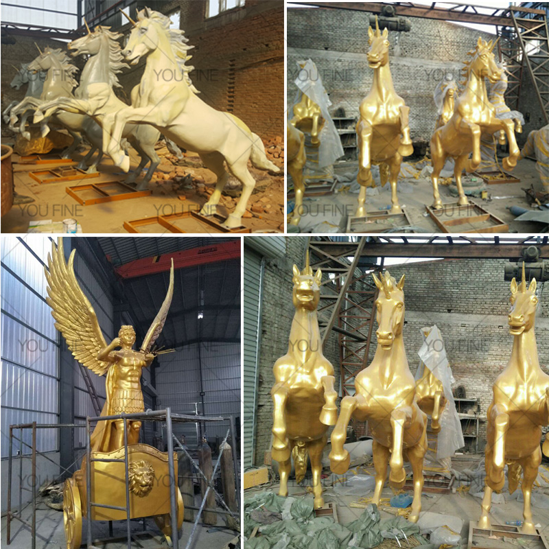 The details of the bronze horse sculpture of chariot